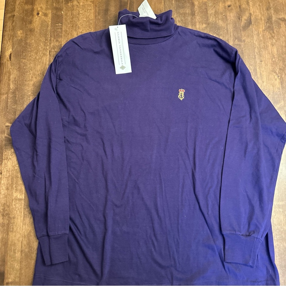 VTG Gloria Vanderbilt 2X Purple Turtleneck Top Crown Embroidery NEW‎